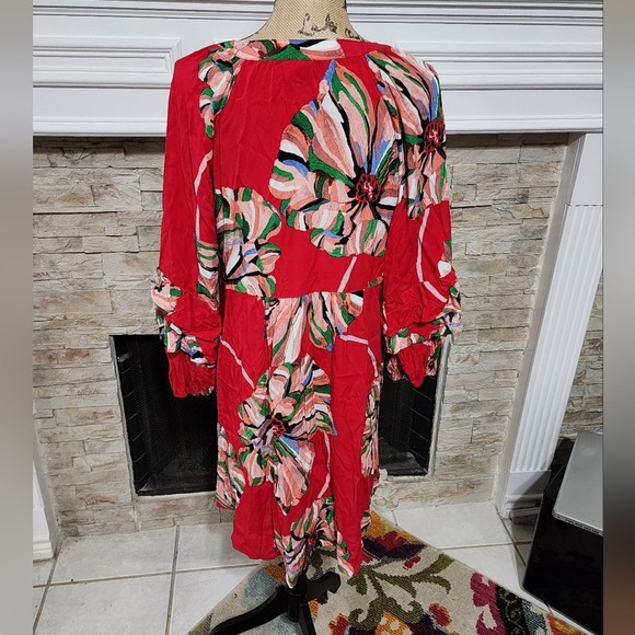 Anthropologie x fig & flower floral farm ruffle lantern sleeve peasant dress L‎ - Picture 5 of 9
